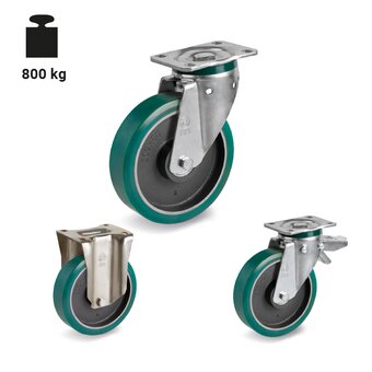 TR-62GH-PT-Ruote con supporti per carichi pesanti con piste temprate